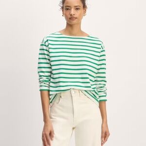 New with tags Everlane cotton long sleeve green striped Mariner top size L Large